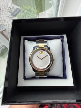 Unisex Movado Two-Tone Stainless Steel Watch - White Dial, Gold & Silver